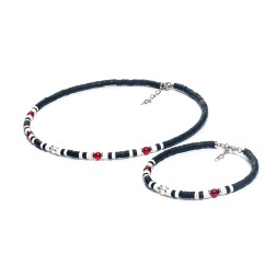 Комплект:колье и браслет &quot;BlackWhite&quot; с янтарем и жемчугом