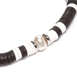 Комплект:колье и браслет &quot;BlackWhite&quot; с янтарем и жемчугом